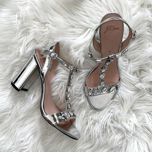 J. Crew Silver Sandals with Crystal Embellishments